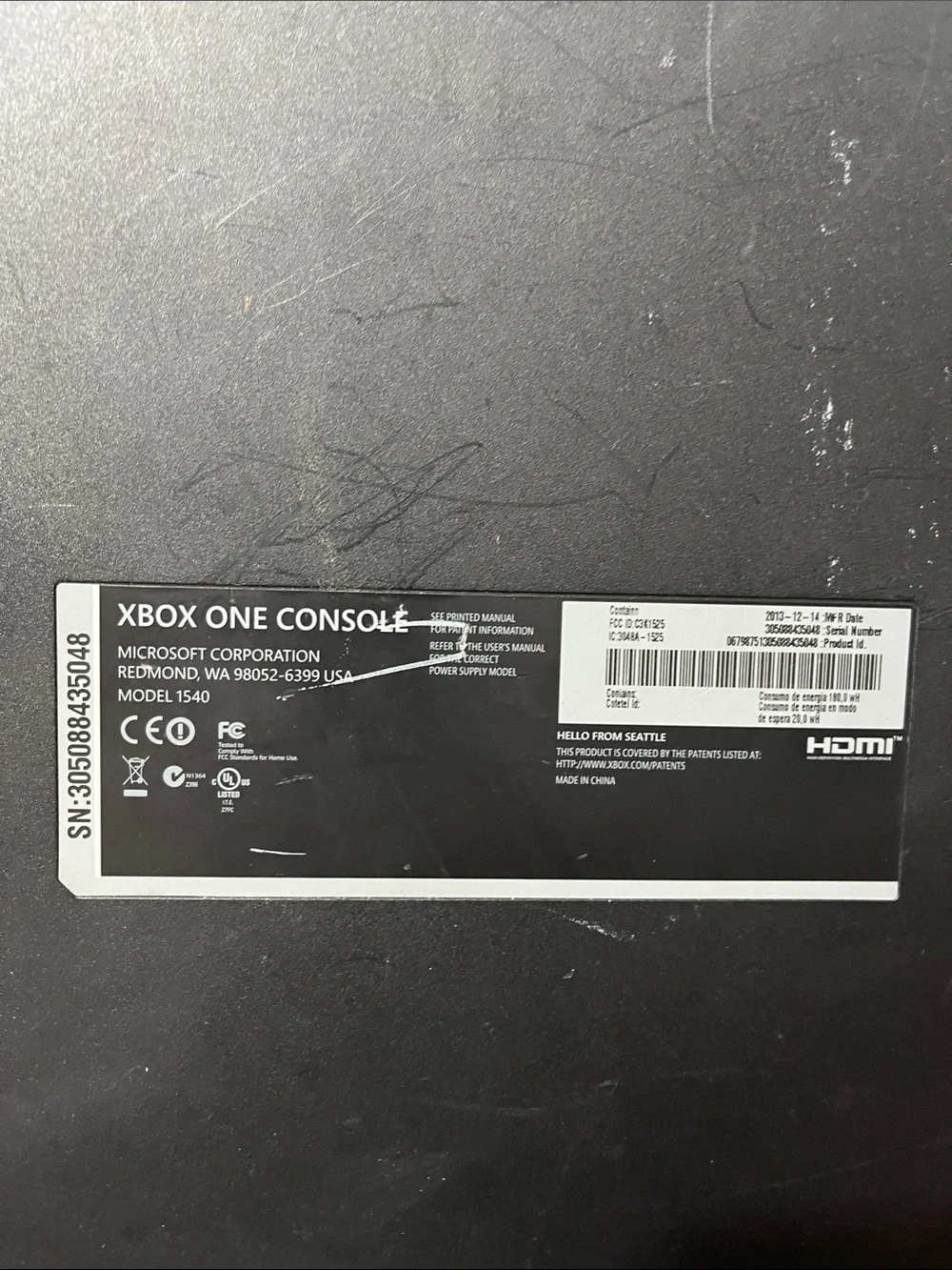Untested Microsoft Xbox One Console Label - Black and White